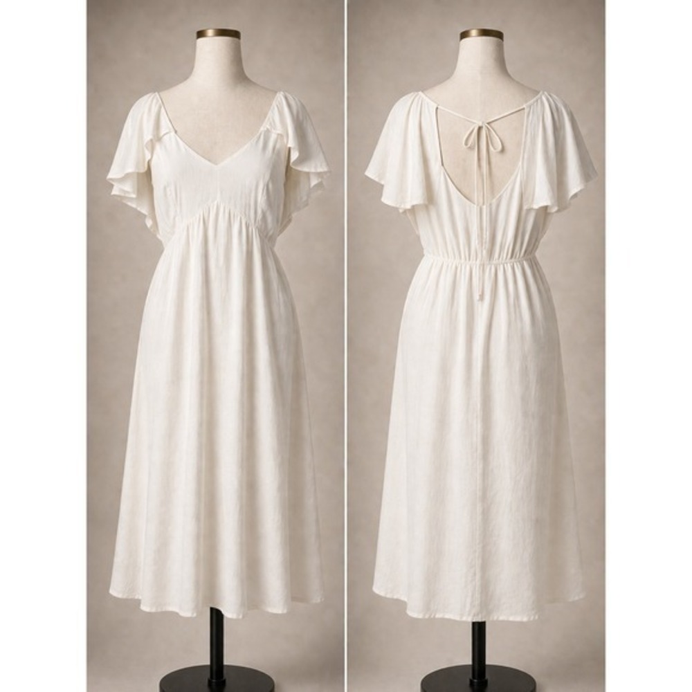 Cream Midi Dress M Leith Gauze Flutter Sleeve Cottagecore Summer Dress